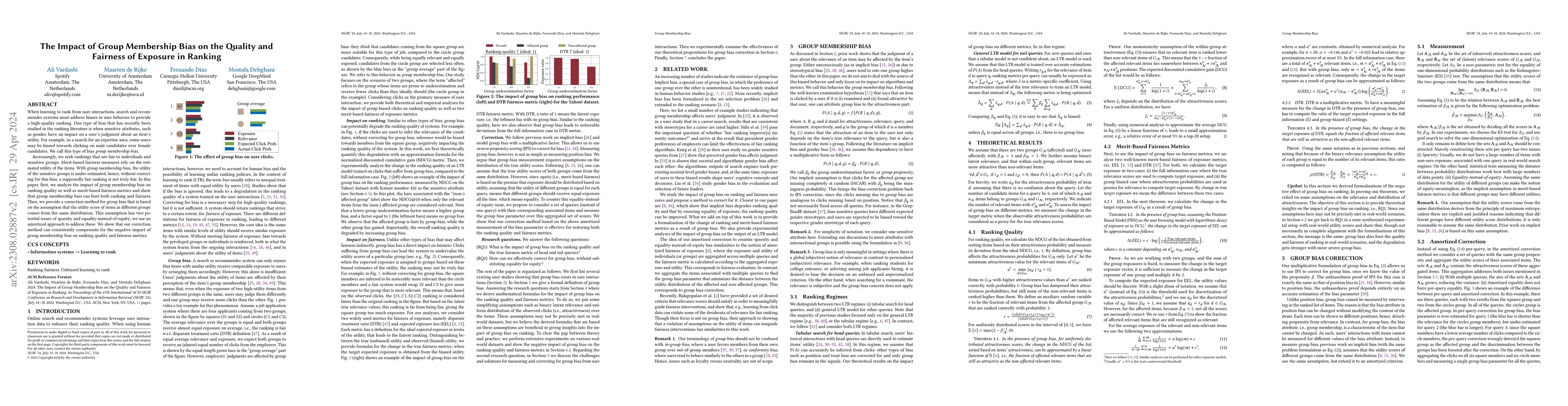 Thumbnail for The Impact of Group Membership Bias on the Quality and Fairness of
  Exposure in Ranking