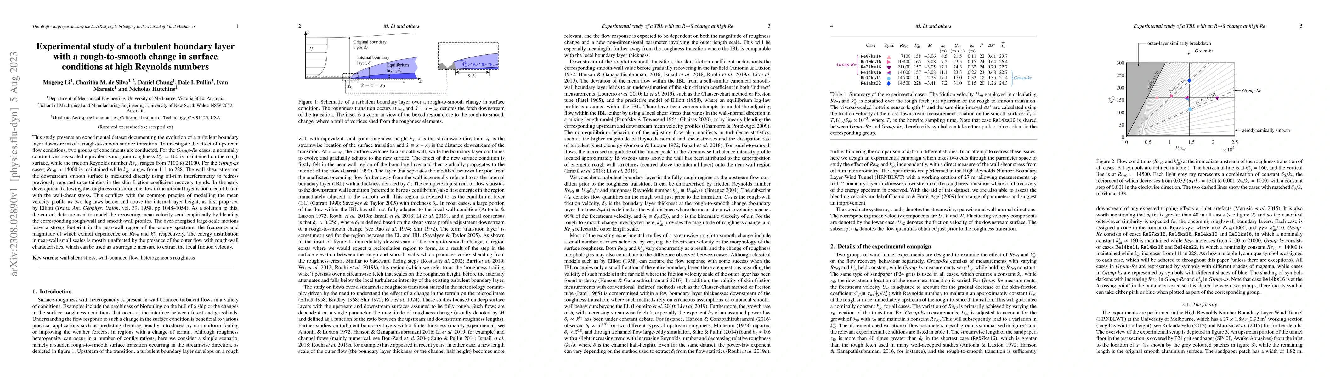 Thumbnail for Experimental study of a turbulent boundary layer with a rough-to-smooth
  change in surface conditions at high Reynolds numbers
