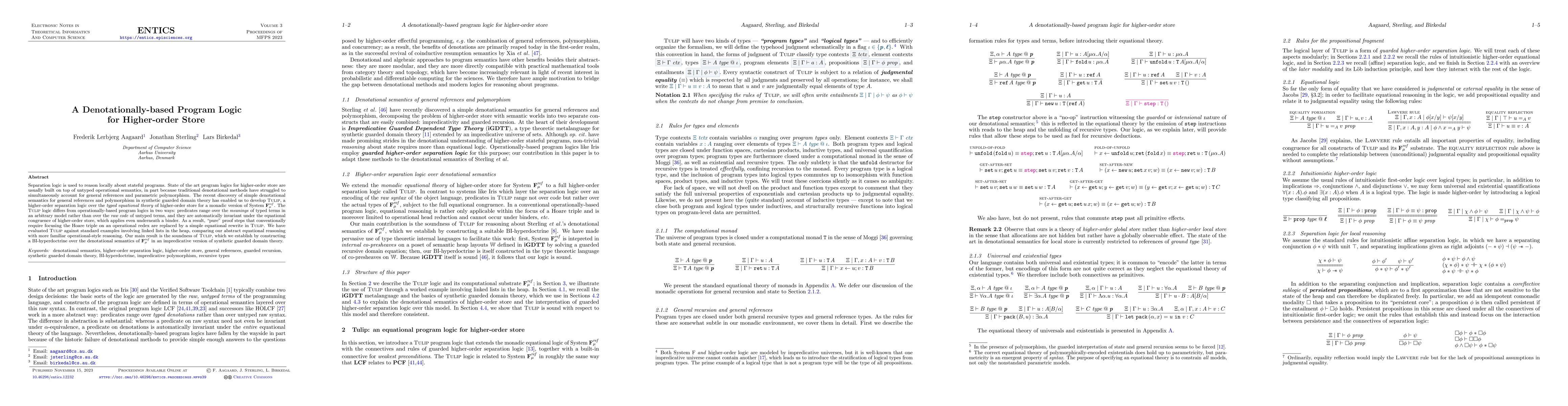 Thumbnail for A denotationally-based program logic for higher-order store