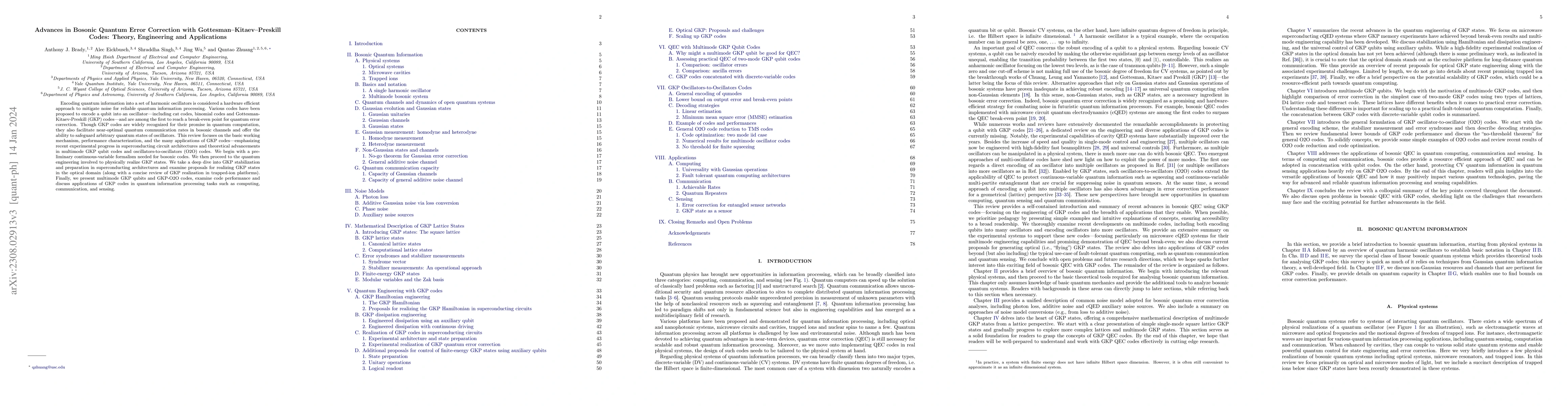 Thumbnail for Advances in Bosonic Quantum Error Correction with
  Gottesman-Kitaev-Preskill Codes: Theory, Engineering and Applications
