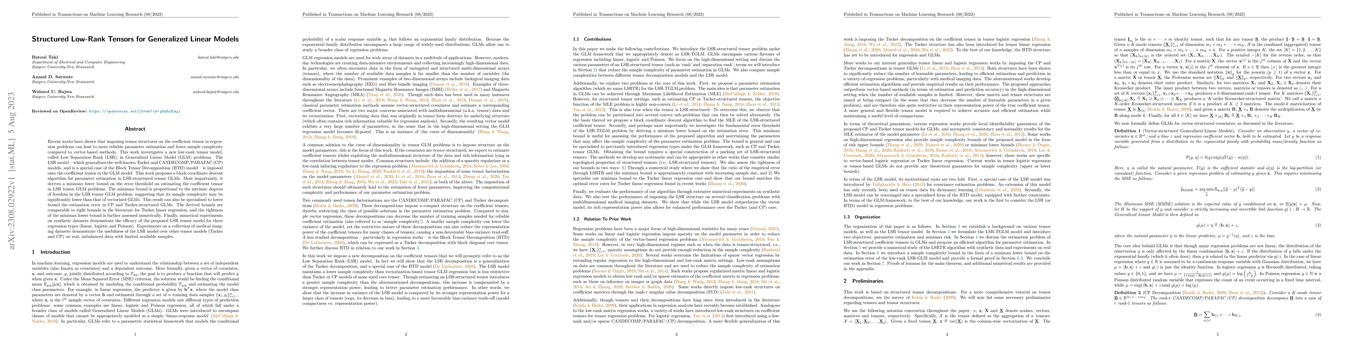 Thumbnail for Structured Low-Rank Tensors for Generalized Linear Models
