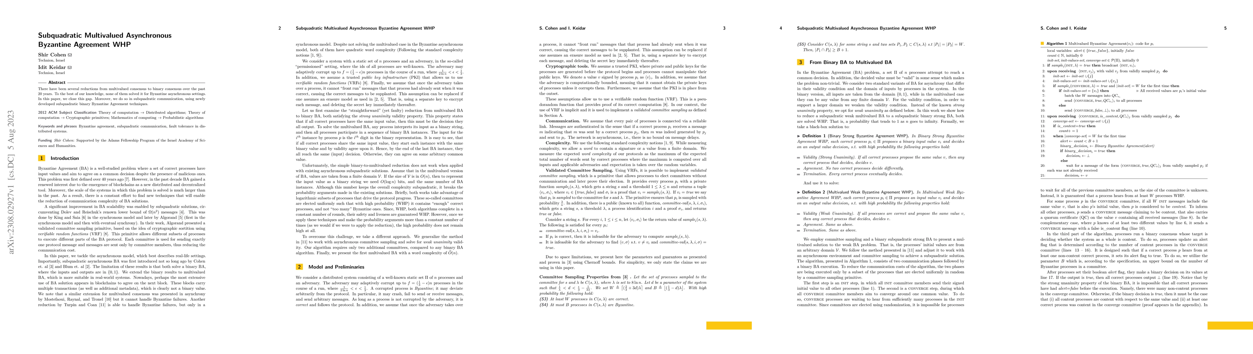 Thumbnail for Subquadratic Multivalued Asynchronous Byzantine Agreement WHP