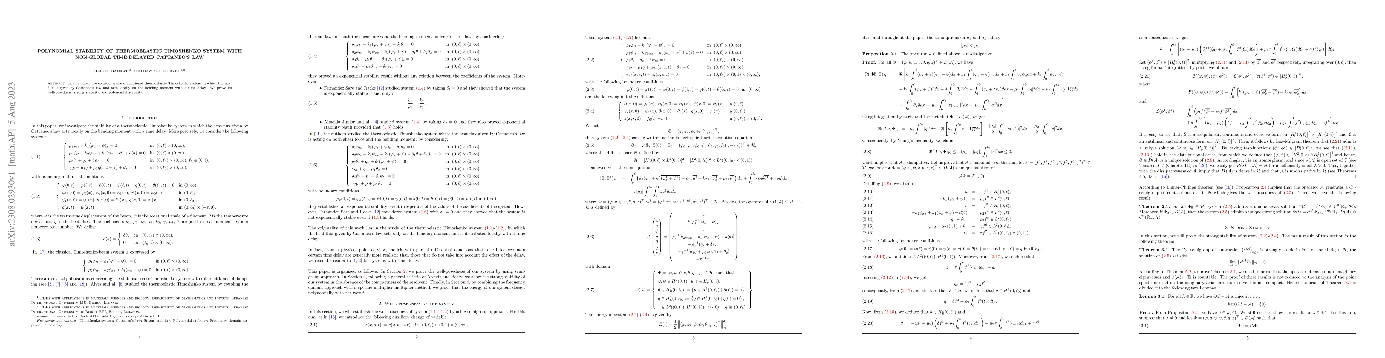 Thumbnail for Polynomial stability of thermoelastic Timoshenko system with non-global
  time-delayed Cattaneo's law