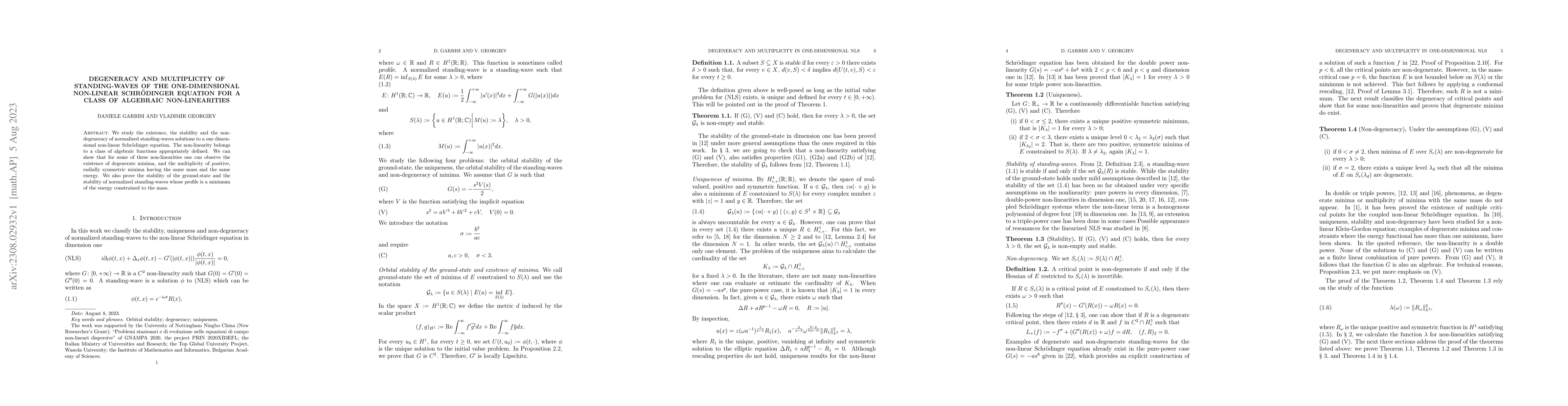 Thumbnail for Degeneracy and multiplicity of standing-waves of the one-dimensional
  non-linear Schr\"odinger equation for a class of algebraic non-linearities