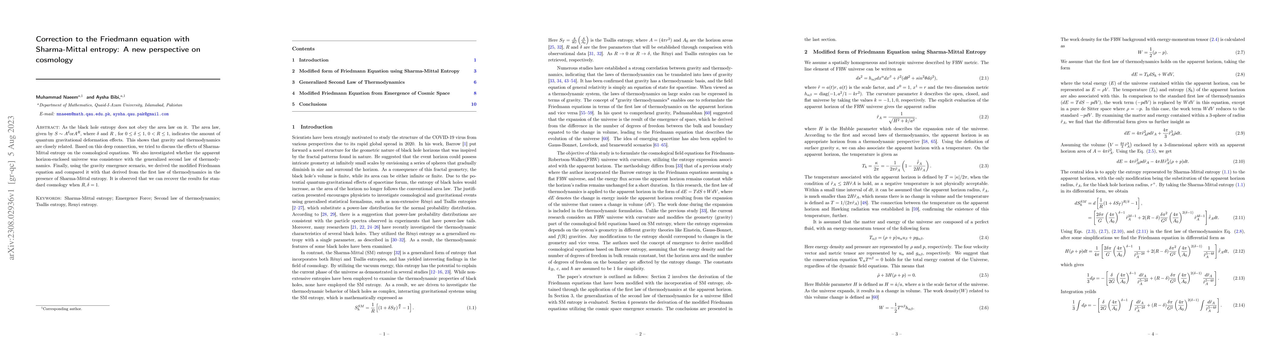Thumbnail for Correction to the Friedmann equation with Sharma-Mittal entropy: A new
  perspective on cosmology