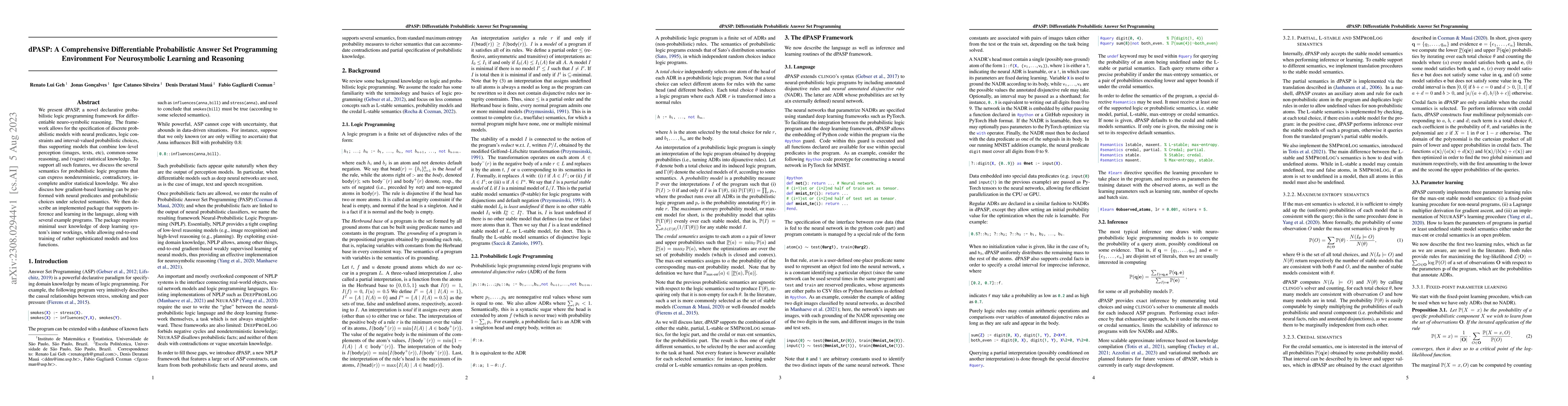 Thumbnail for dPASP: A Comprehensive Differentiable Probabilistic Answer Set
  Programming Environment For Neurosymbolic Learning and Reasoning