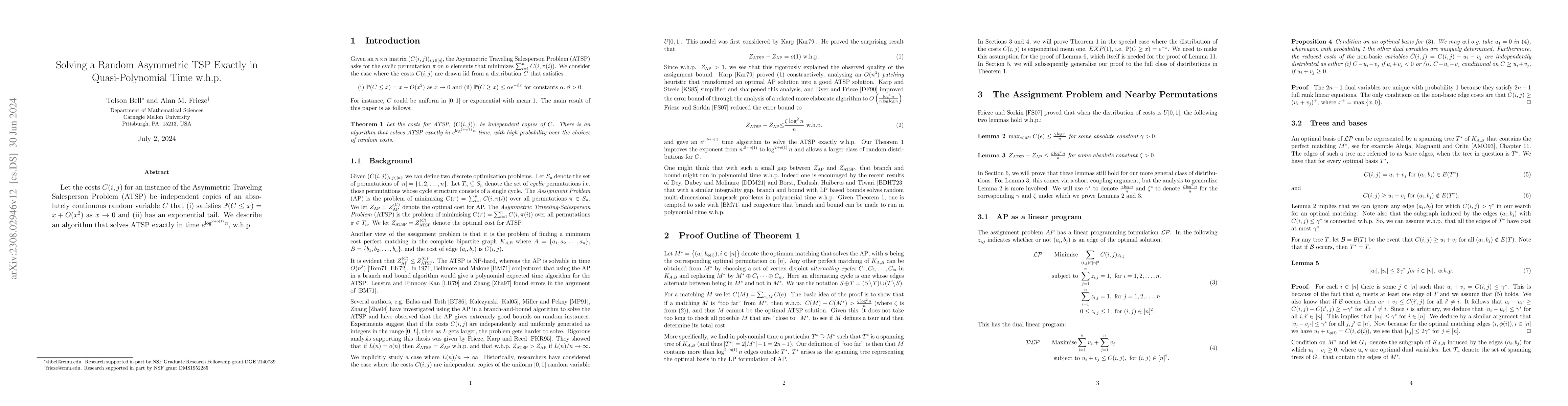 Thumbnail for Solving a Random Asymmetric TSP Exactly in Quasi-Polynomial Time w.h.p