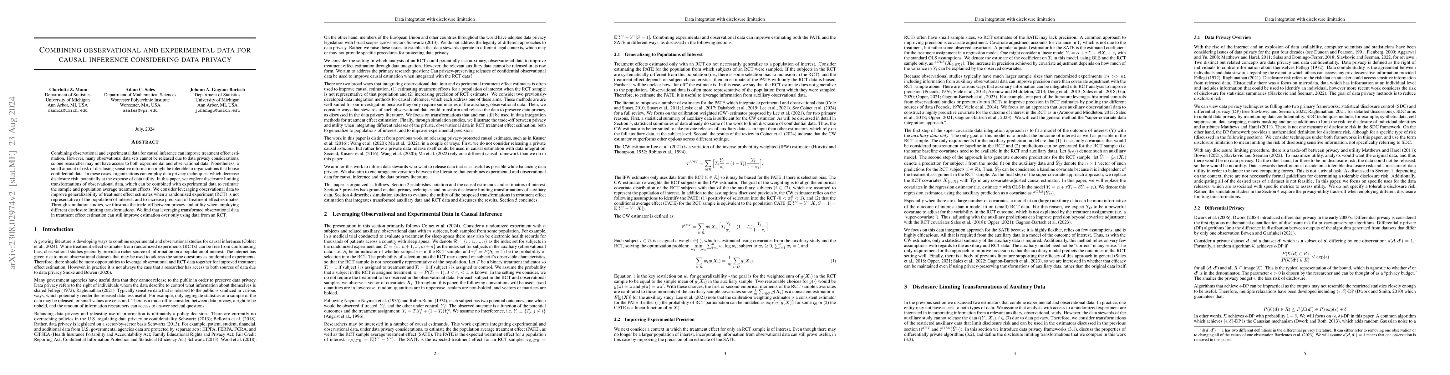 Thumbnail for Combining observational and experimental data for causal inference
  considering data privacy