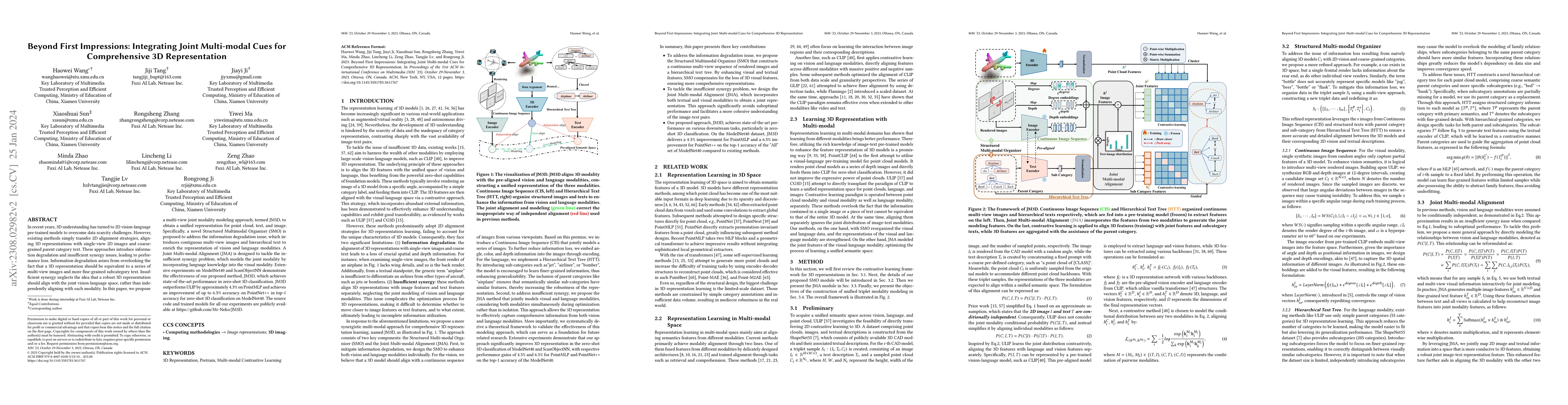Thumbnail for Beyond First Impressions: Integrating Joint Multi-modal Cues for
  Comprehensive 3D Representation