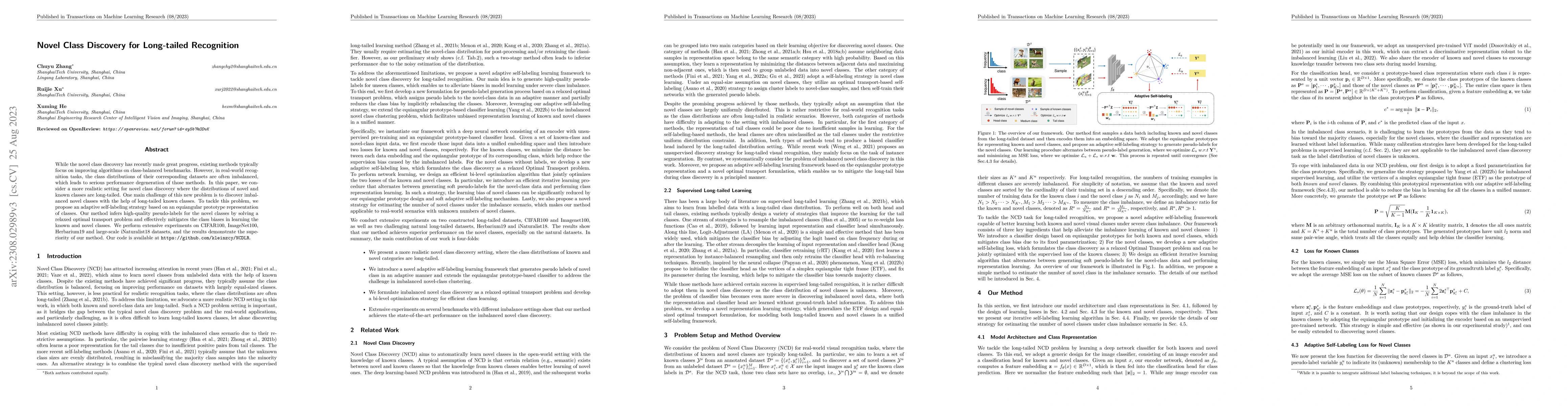 Thumbnail for Novel Class Discovery for Long-tailed Recognition