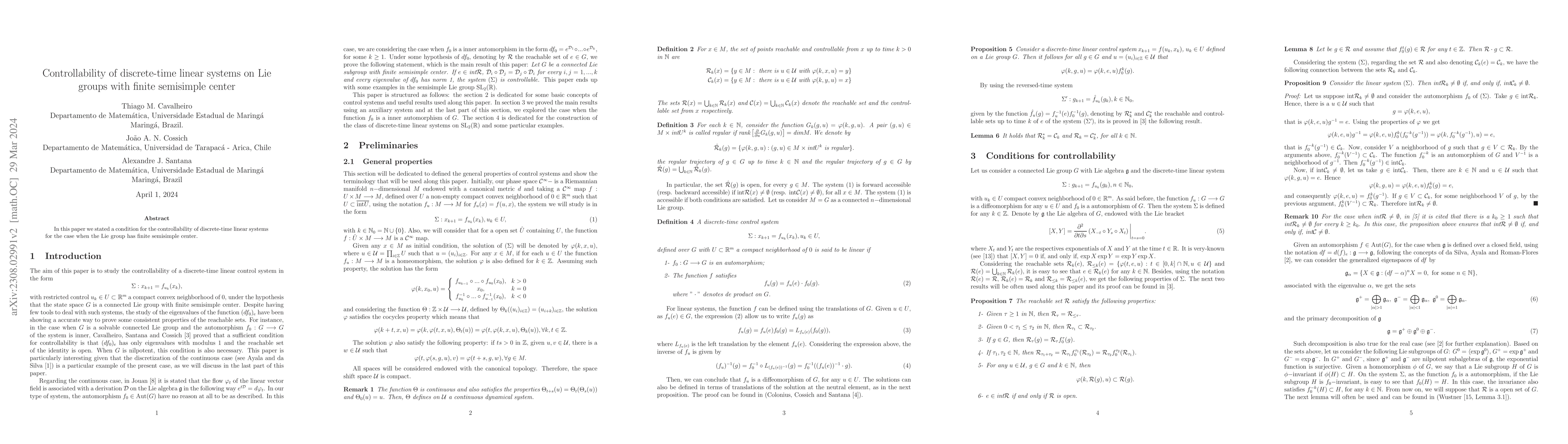 Thumbnail for Controllability of discrete-time linear systems on lie groups with
  finite semisimple center