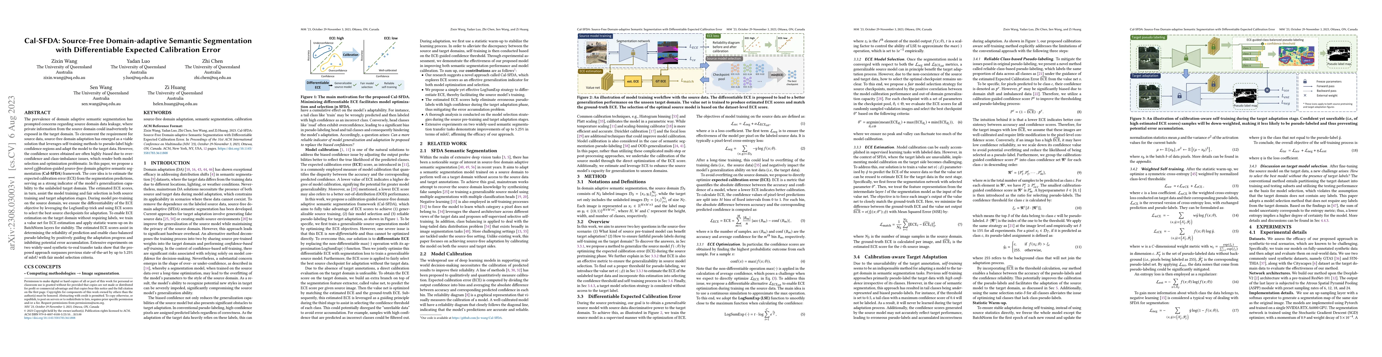 Thumbnail for Cal-SFDA: Source-Free Domain-adaptive Semantic Segmentation with
  Differentiable Expected Calibration Error