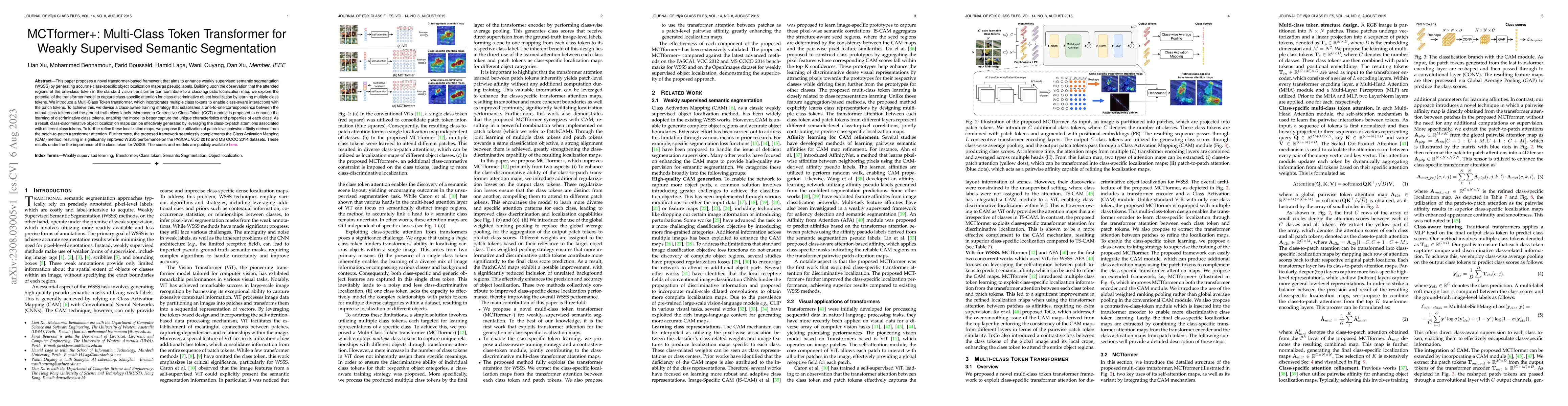 Thumbnail for MCTformer+: Multi-Class Token Transformer for Weakly Supervised Semantic
  Segmentation
