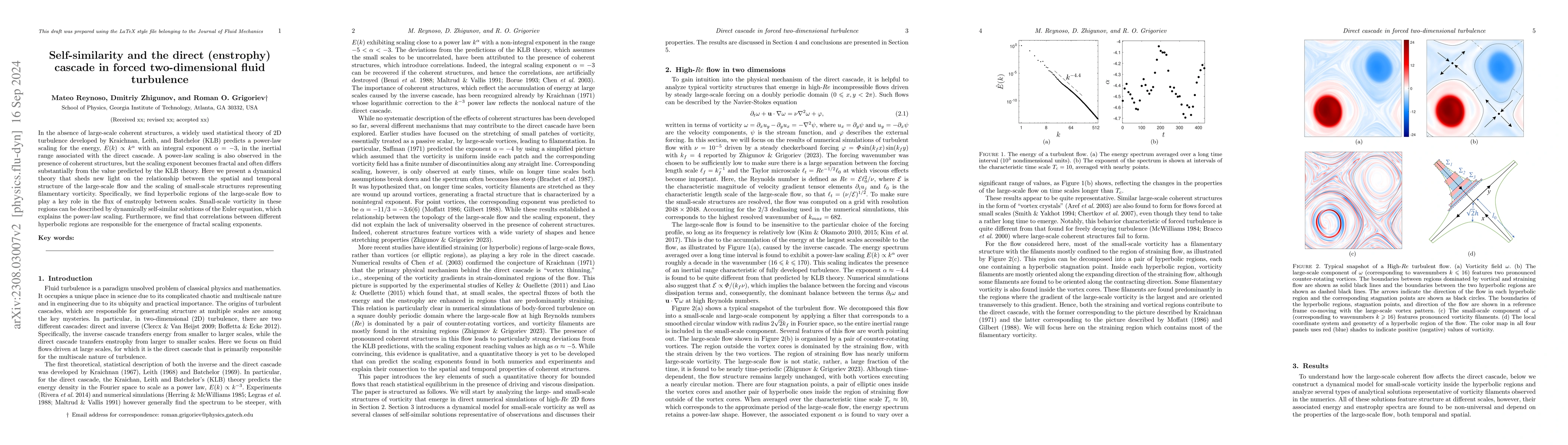 Thumbnail for Self-similarity and the direct (enstrophy) cascade in two-dimensional
  fluid turbulence