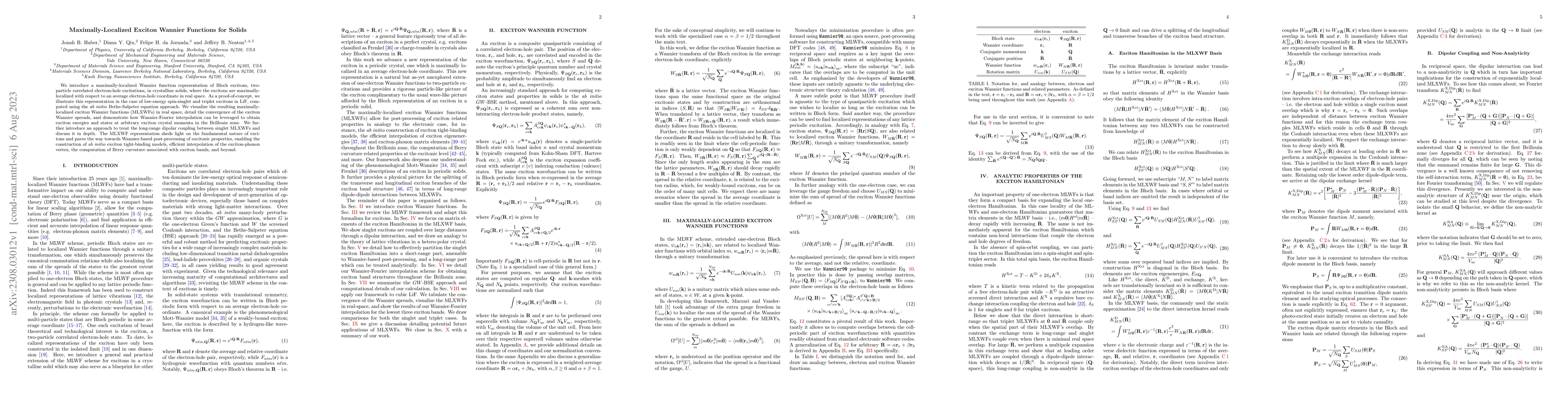 Thumbnail for Maximally-Localized Exciton Wannier Functions for Solids