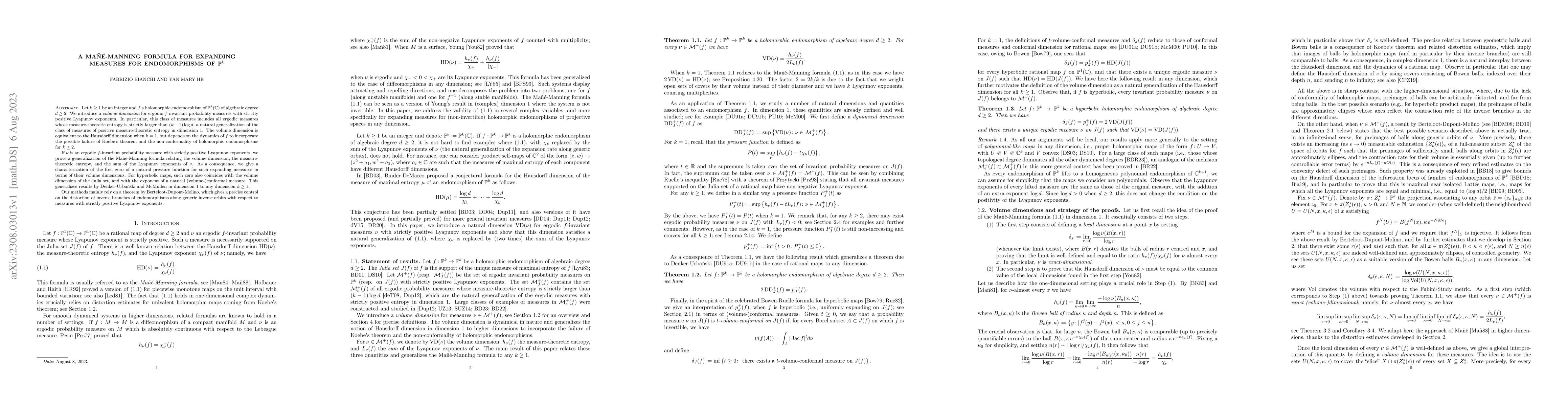 Thumbnail for A Ma\~n\'e-Manning formula for expanding measures for endomorphisms of
  $\mathbb P^k$