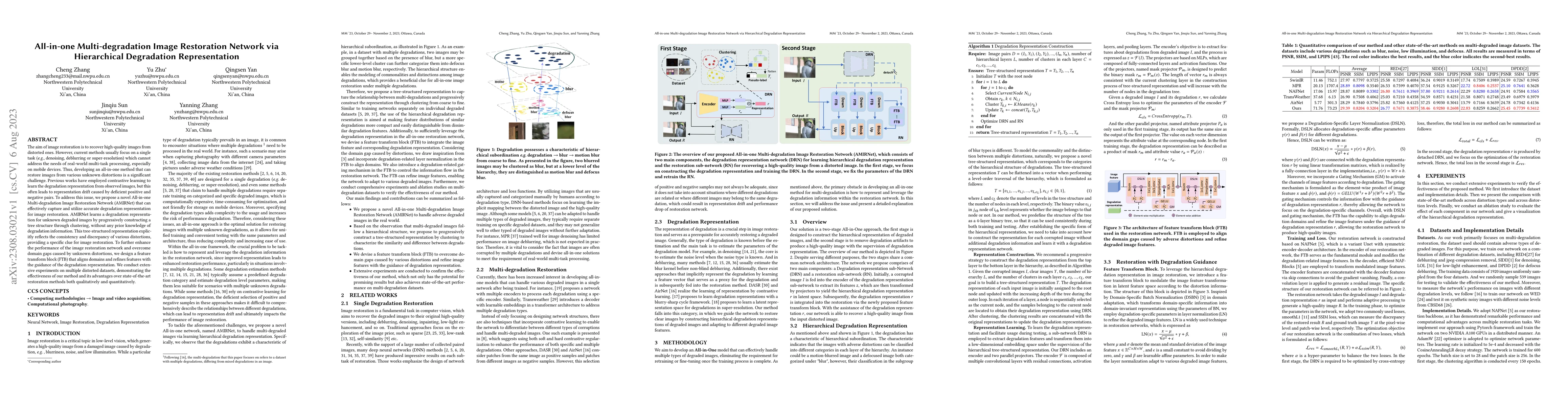 Thumbnail for All-in-one Multi-degradation Image Restoration Network via Hierarchical
  Degradation Representation