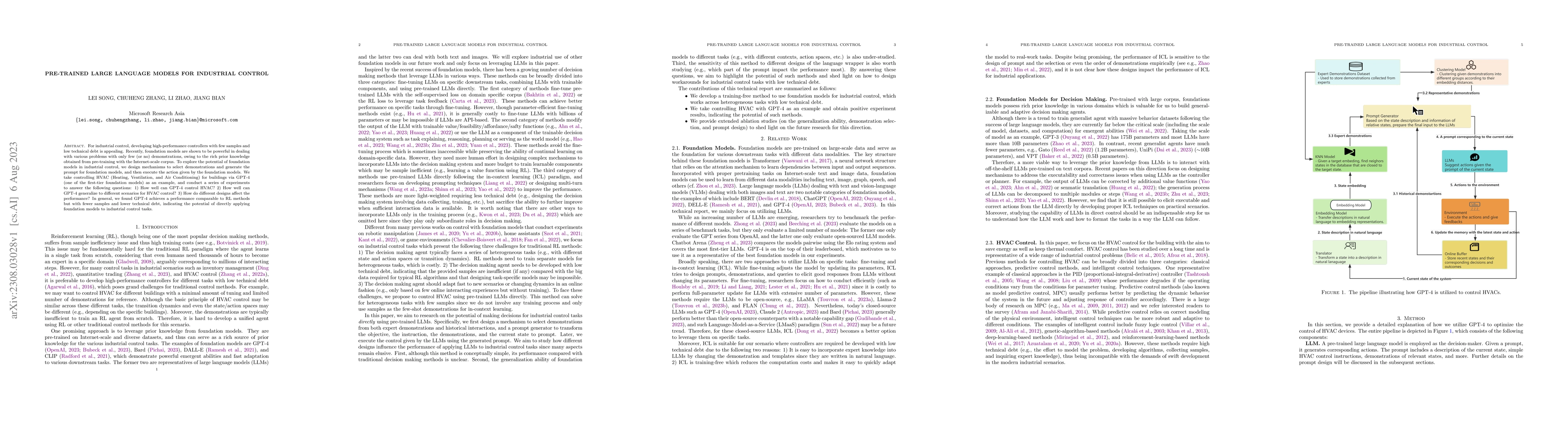 Thumbnail for Pre-Trained Large Language Models for Industrial Control
