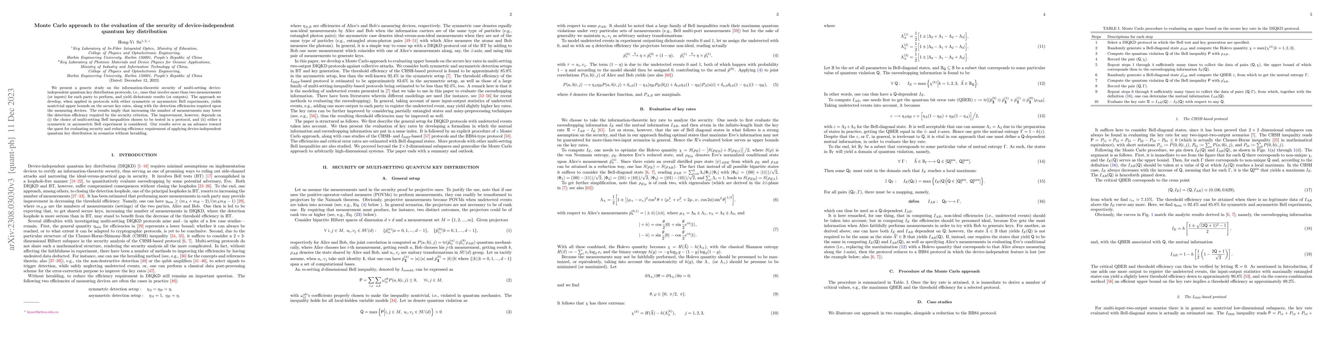 Thumbnail for Monte Carlo approach to the evaluation of the security of
  device-independent quantum key distribution