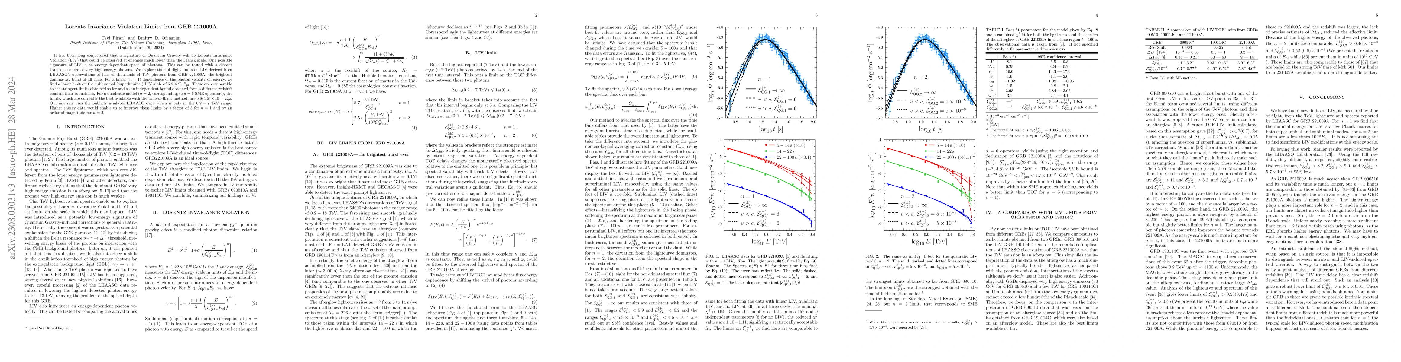 Thumbnail for Lorentz Invariance Violation Limits from GRB 221009A