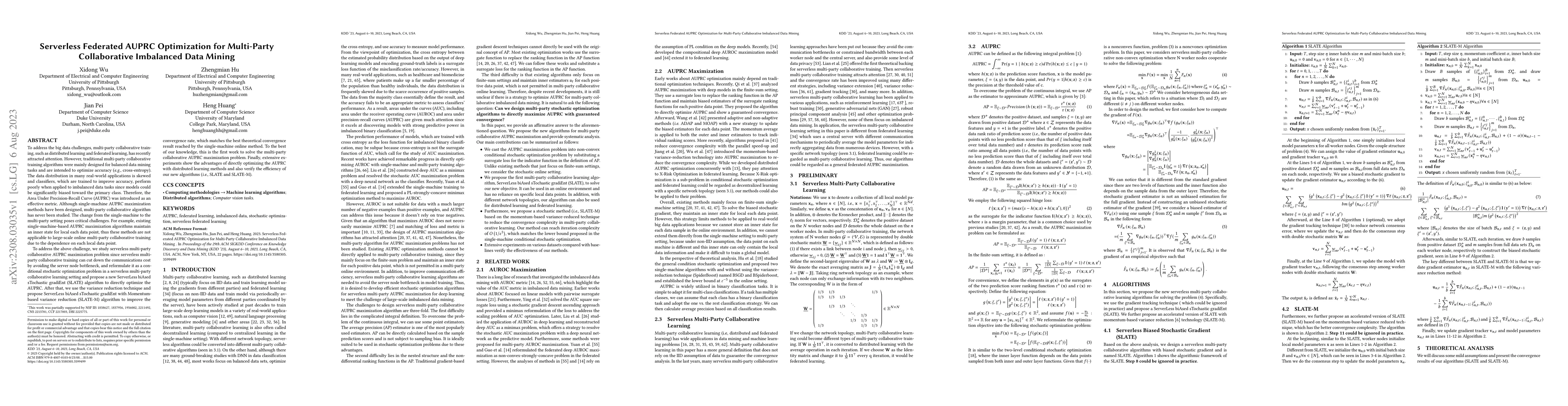 Thumbnail for Serverless Federated AUPRC Optimization for Multi-Party Collaborative
  Imbalanced Data Mining