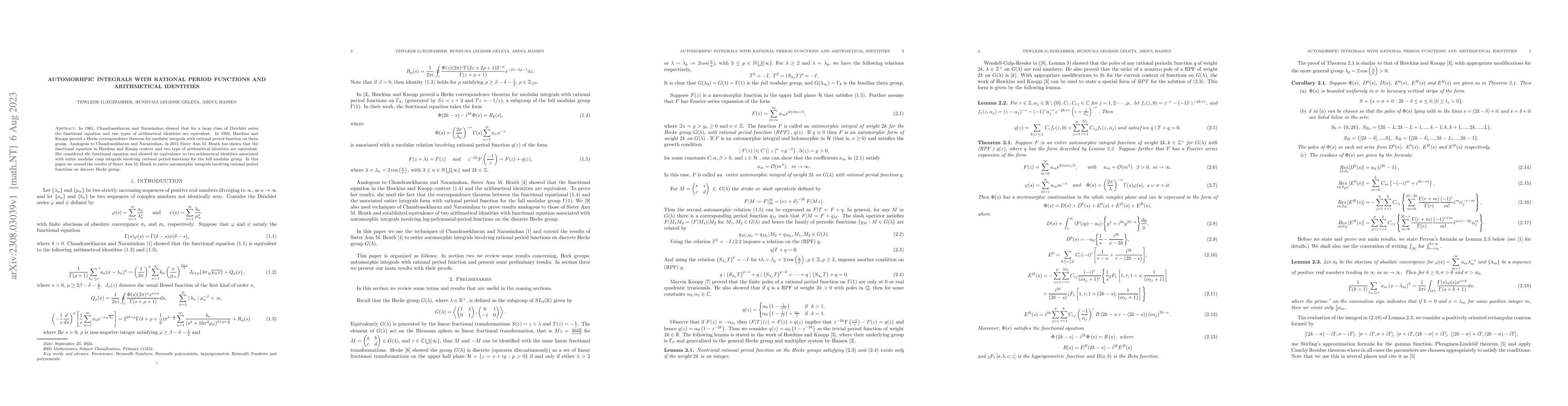 Thumbnail for Automorphic Integrals with Rational Period Functions and Arithmetical
  Identities