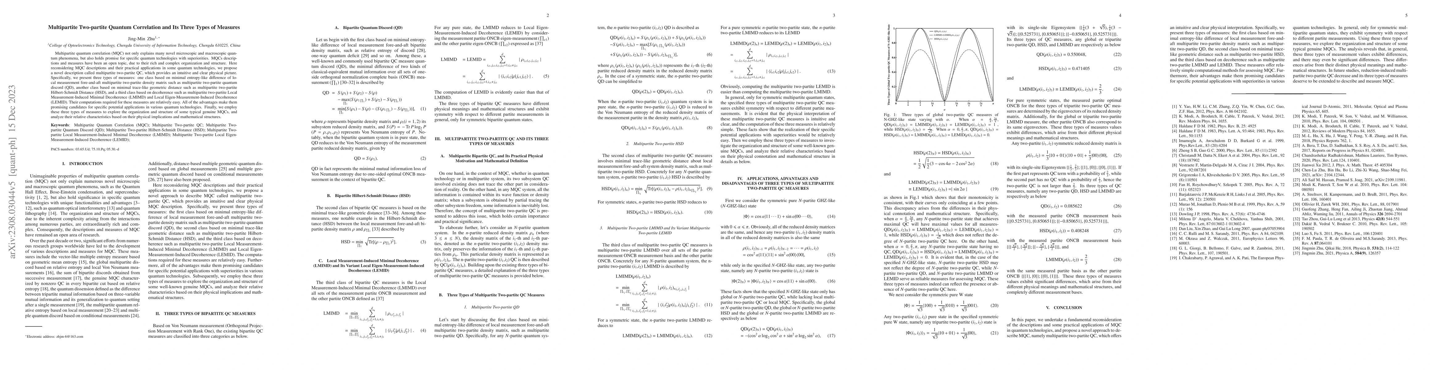 Thumbnail for Multipartite Two-partite Quantum Correlation and Its Three Types of
  Measures