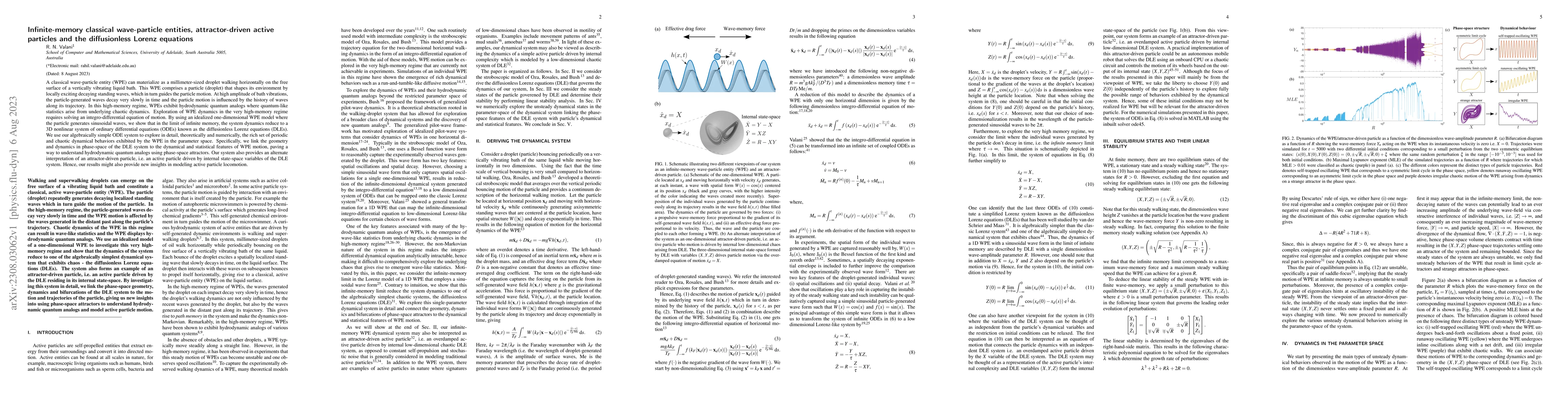 Thumbnail for Infinite-memory classical wave-particle entities, attractor-driven
  active particles and the diffusionless Lorenz equations