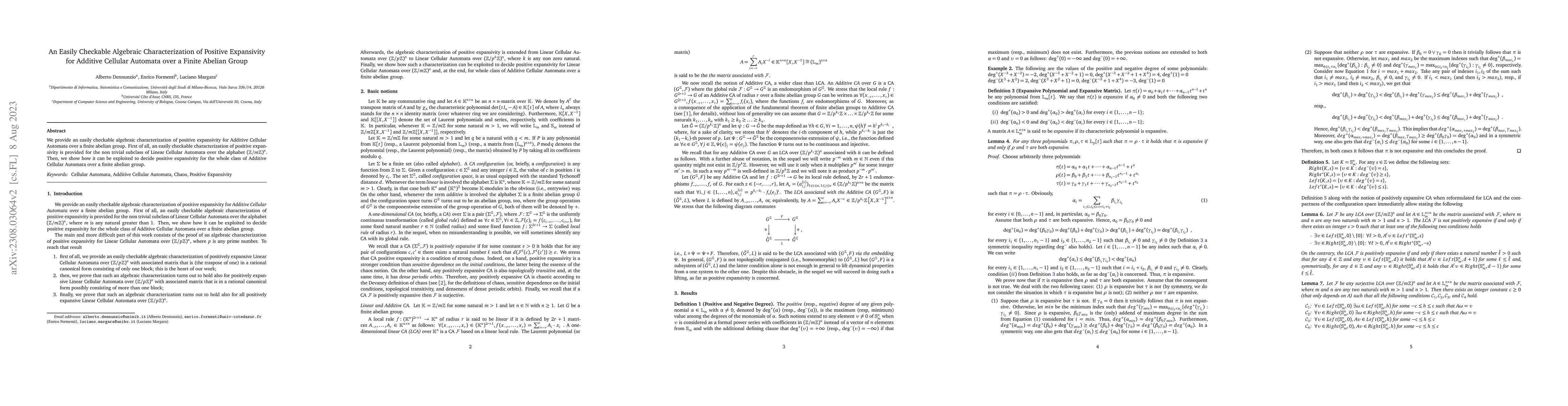 Thumbnail for An Easily Checkable Algebraic Characterization of Positive Expansivity
  for Additive Cellular Automata over a Finite Abelian Group
