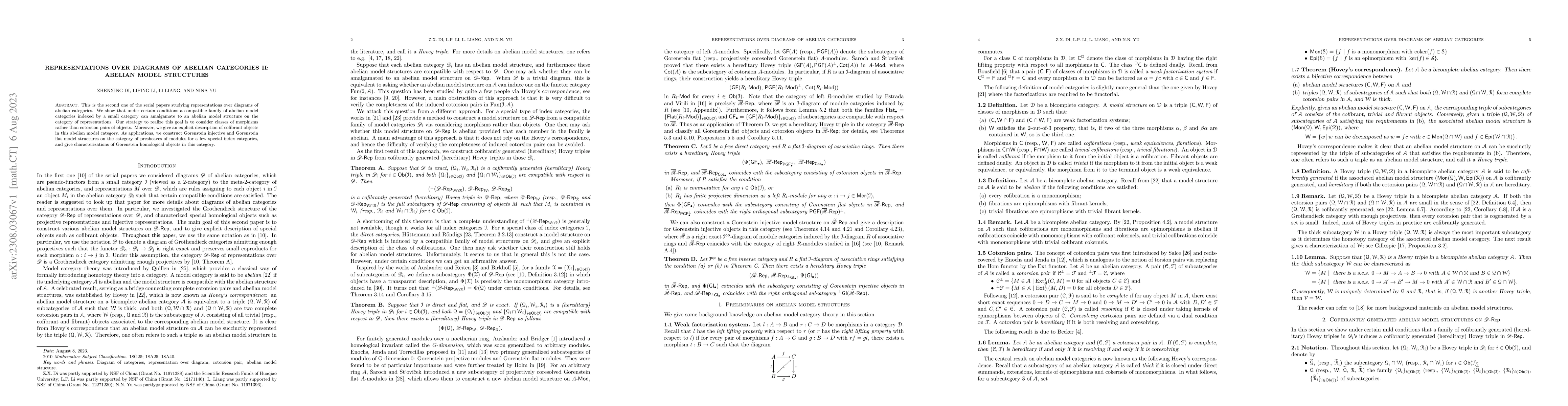 Thumbnail for Representations over diagrams of abelian categories II: Abelian model
  structures