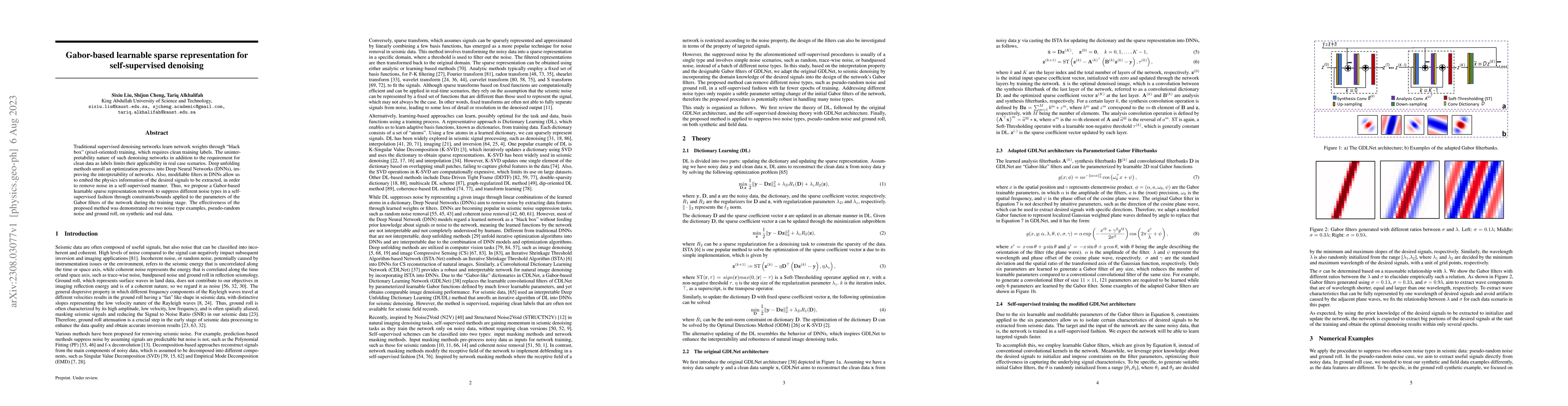 Thumbnail for Gabor-based learnable sparse representation for self-supervised
  denoising