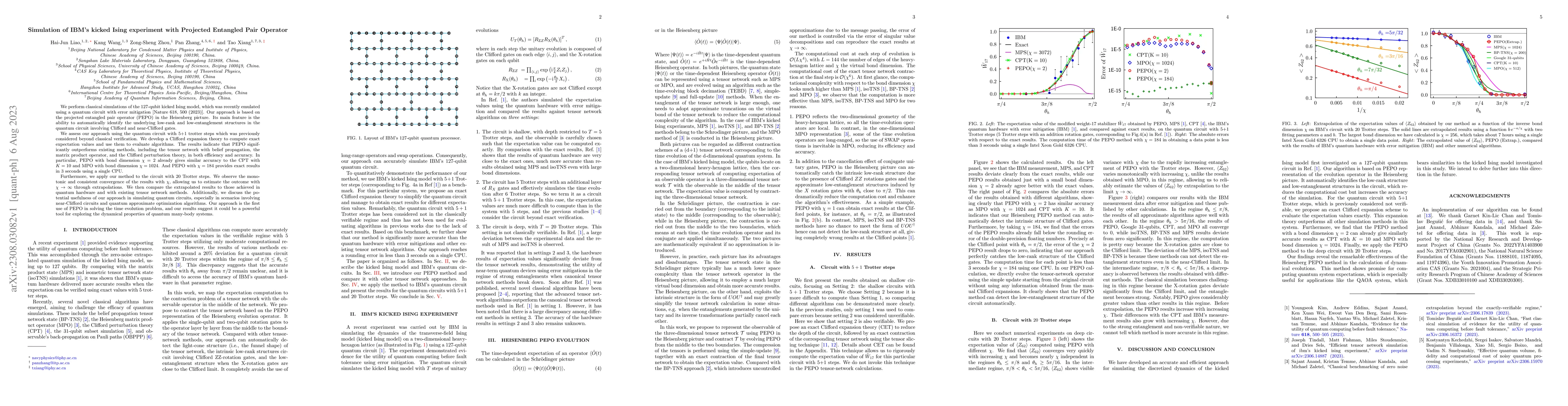 Thumbnail for Simulation of IBM's kicked Ising experiment with Projected Entangled
  Pair Operator