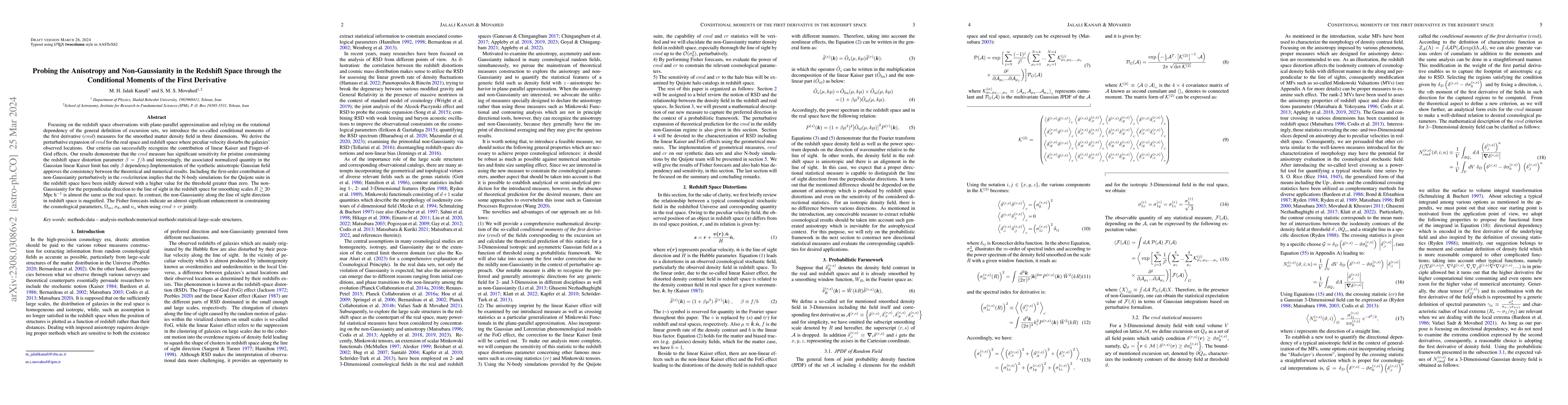 Thumbnail for Probing the Anisotropy and Non-Gaussianity in the Redshift Space through
  the Conditional Moments of the First Derivative