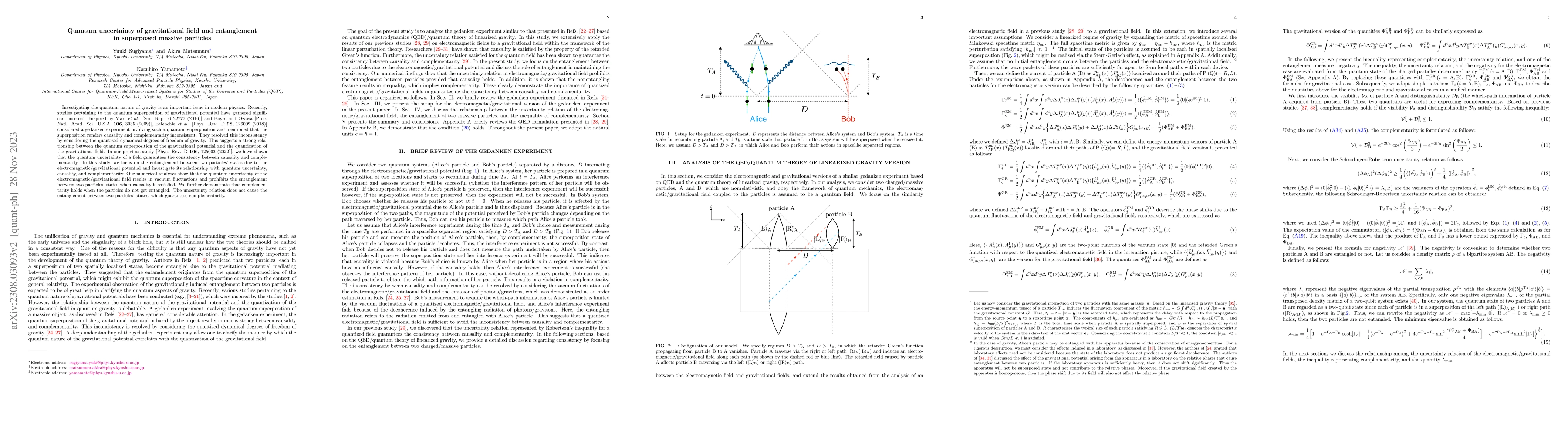 Thumbnail for Quantum uncertainty of gravitational field and entanglement in
  superposed massive particles