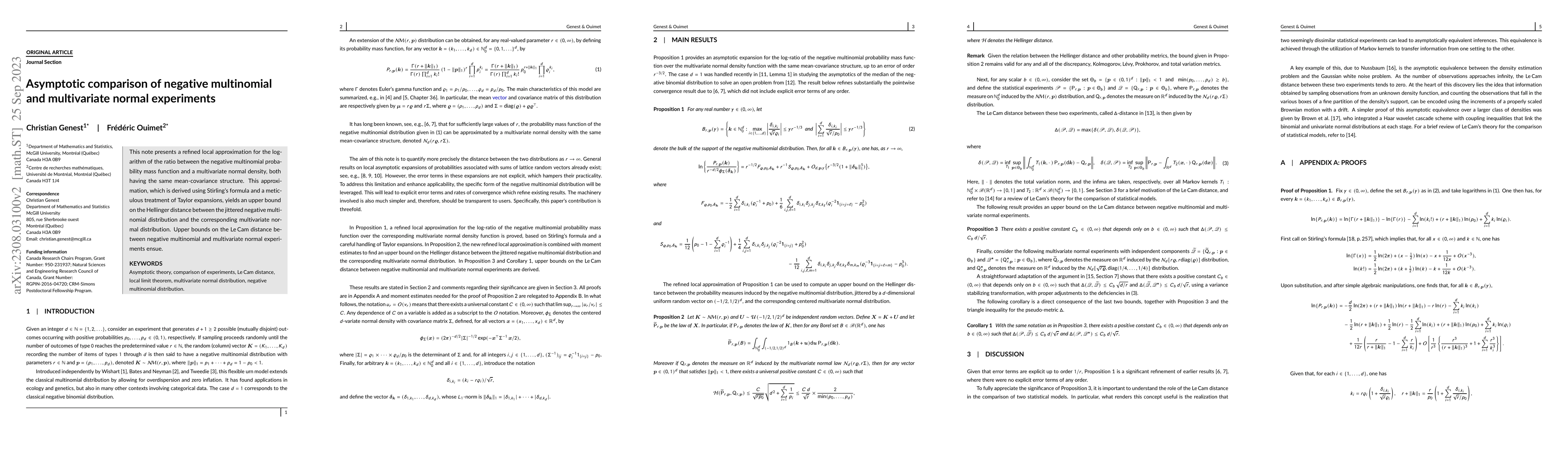 Thumbnail for Asymptotic comparison of negative multinomial and multivariate normal
  experiments