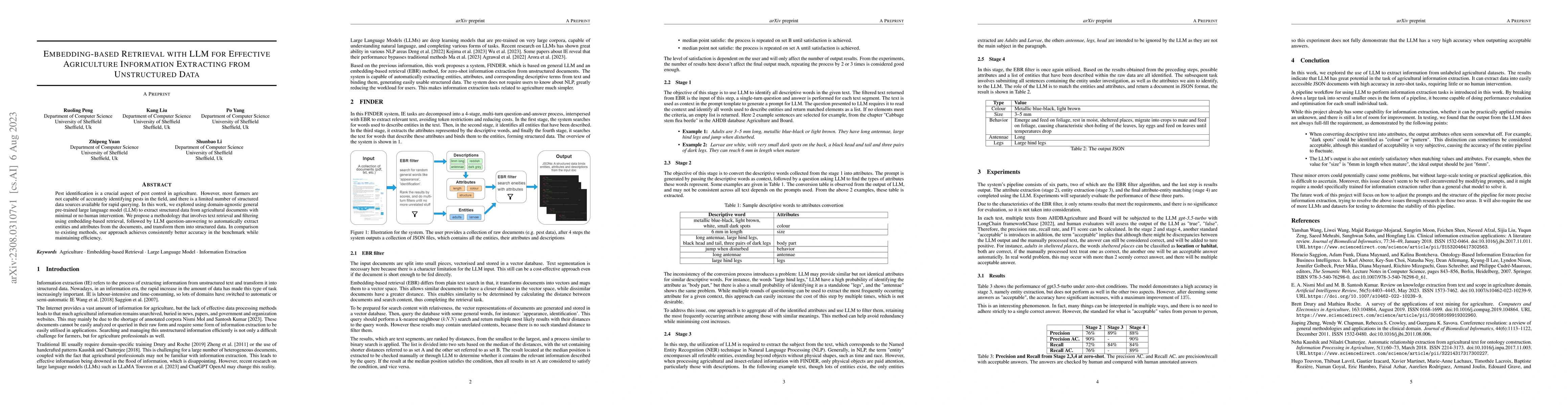 Thumbnail for Embedding-based Retrieval with LLM for Effective Agriculture Information
  Extracting from Unstructured Data