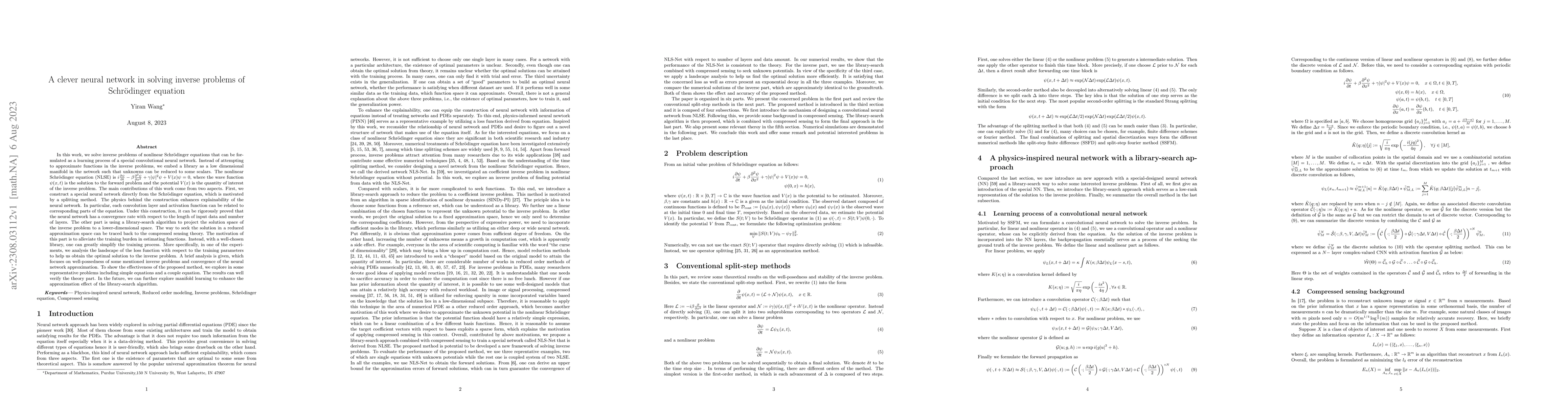 Thumbnail for A clever neural network in solving inverse problems of Schr\"{o}dinger
  equation