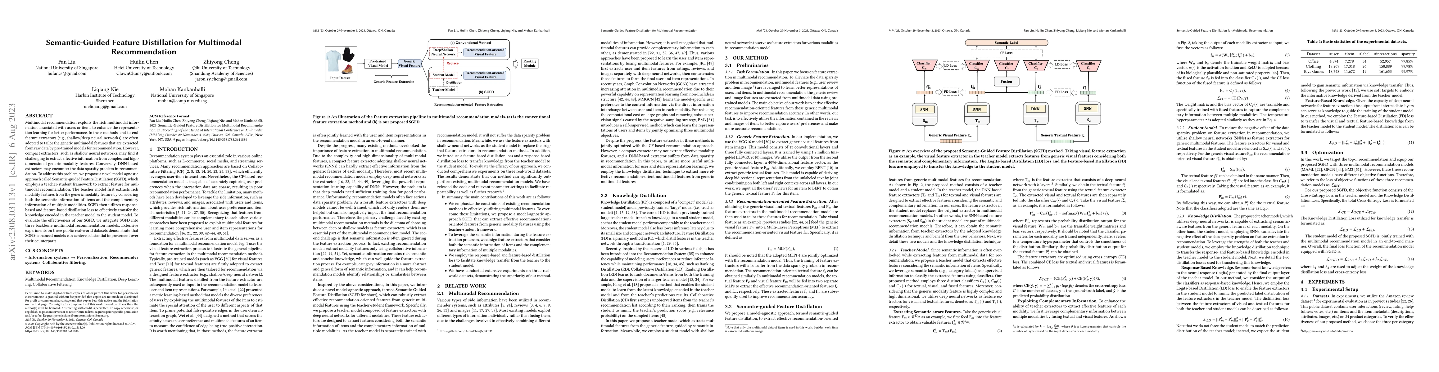 Thumbnail for Semantic-Guided Feature Distillation for Multimodal Recommendation