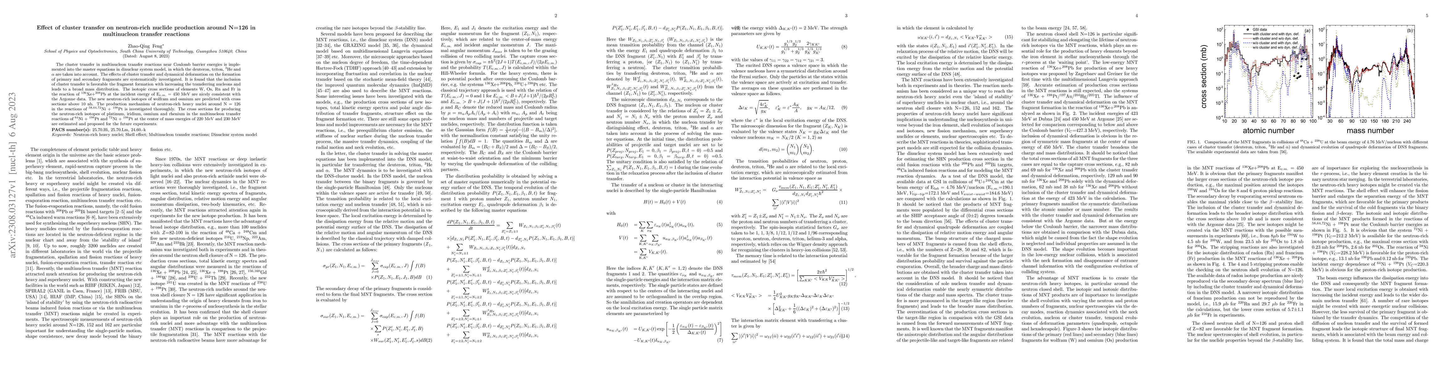 Thumbnail for Effect of cluster transfer on neutron-rich nuclide production around
  N=126 in multinucleon transfer reactions