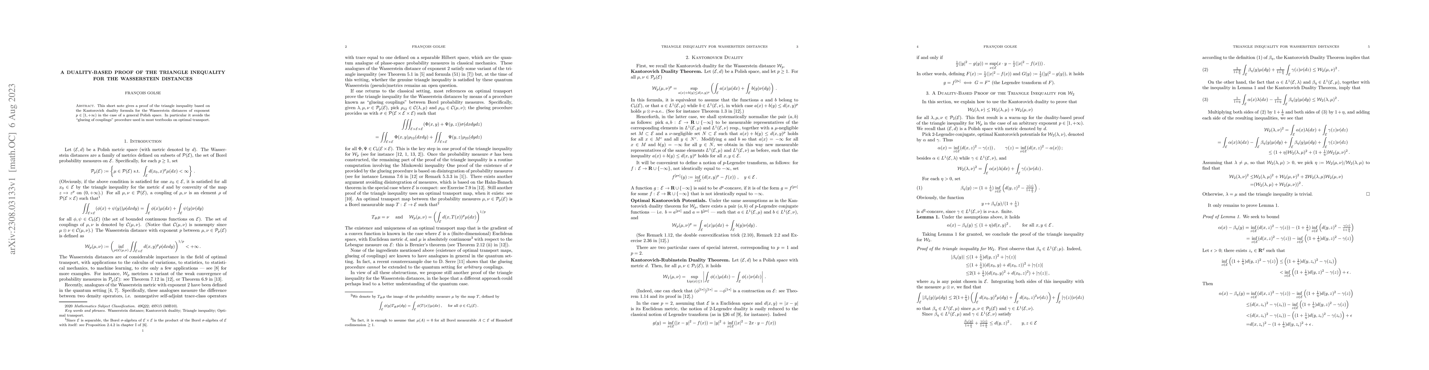 Thumbnail for A Duality-Based Proof of the Triangle Inequality for the Wasserstein
  Distances