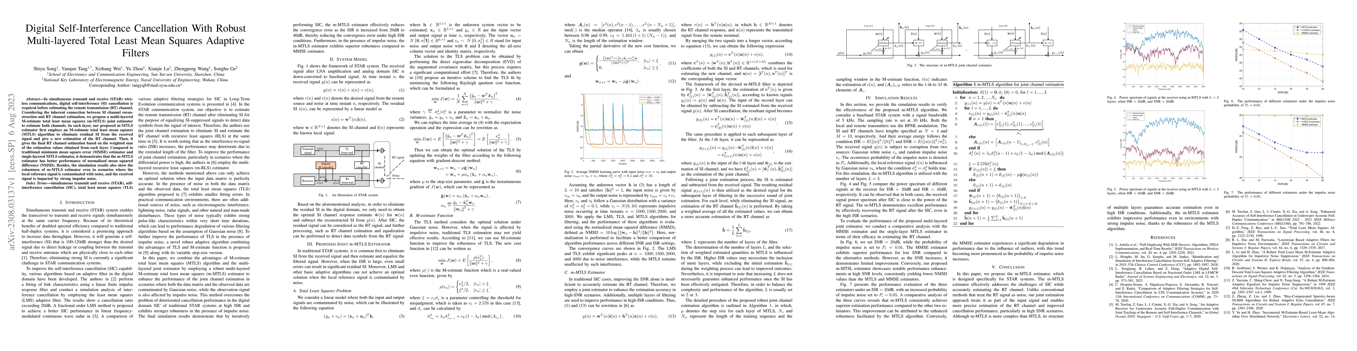 Thumbnail for Digital Self-Interference Cancellation With Robust Multi-layered Total
  Least Mean Squares Adaptive Filters