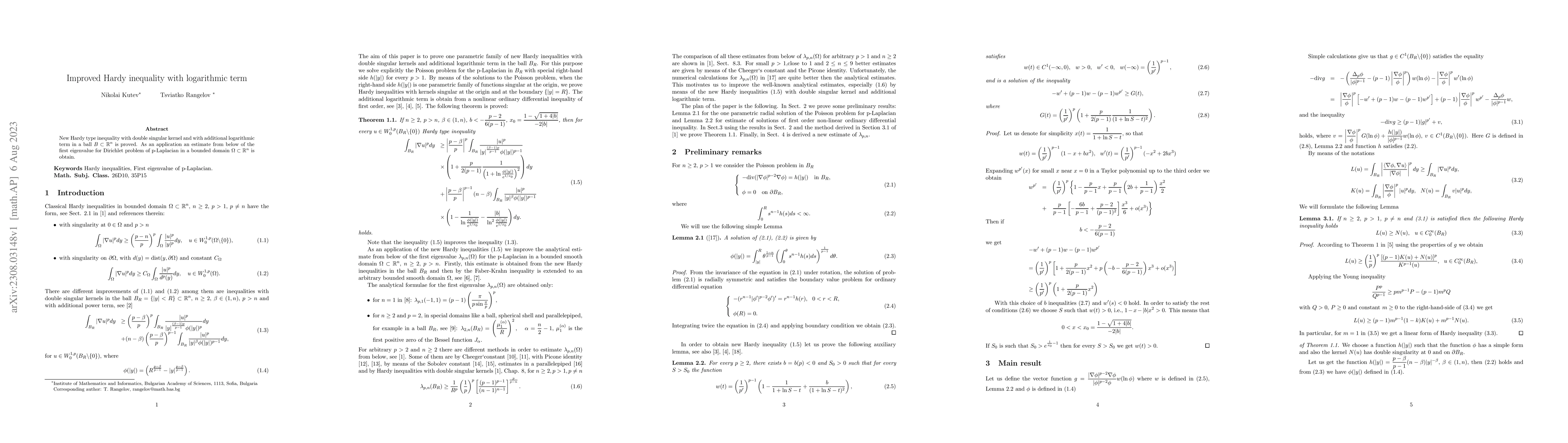 Thumbnail for Improved Hardy inequality with logarithmic term