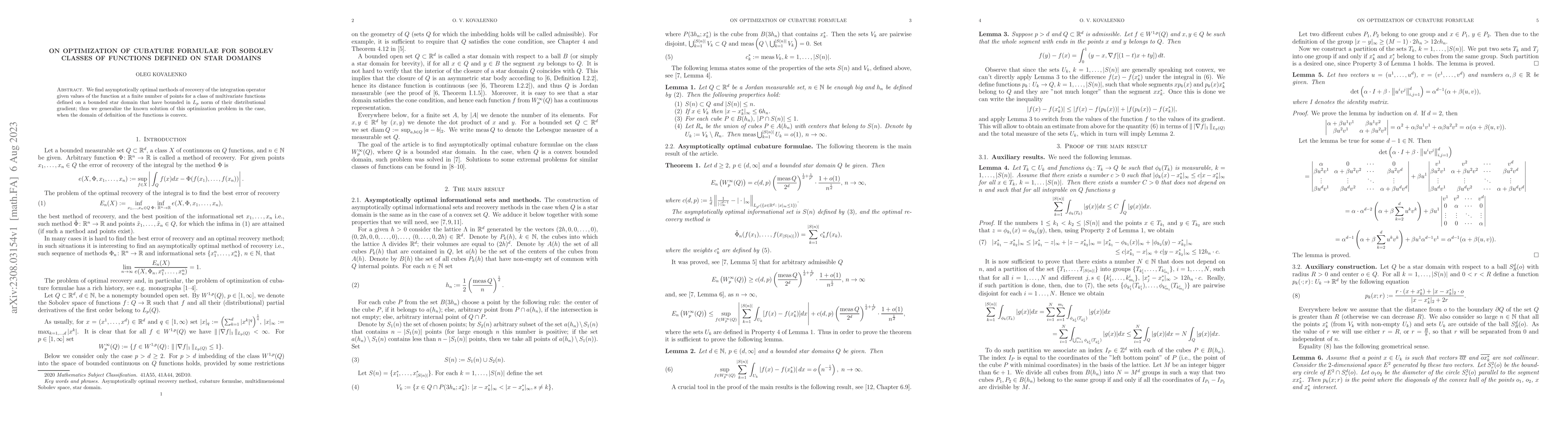 Thumbnail for On optimization of cubature formulae for Sobolev classes of functions
  defined on star domains