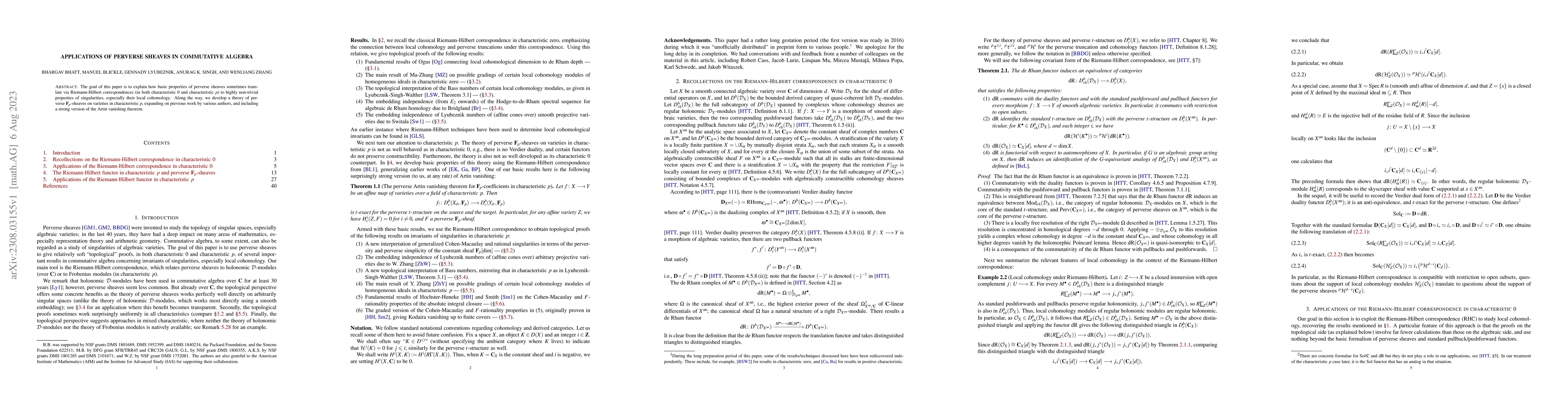 Thumbnail for Applications of perverse sheaves in commutative algebra