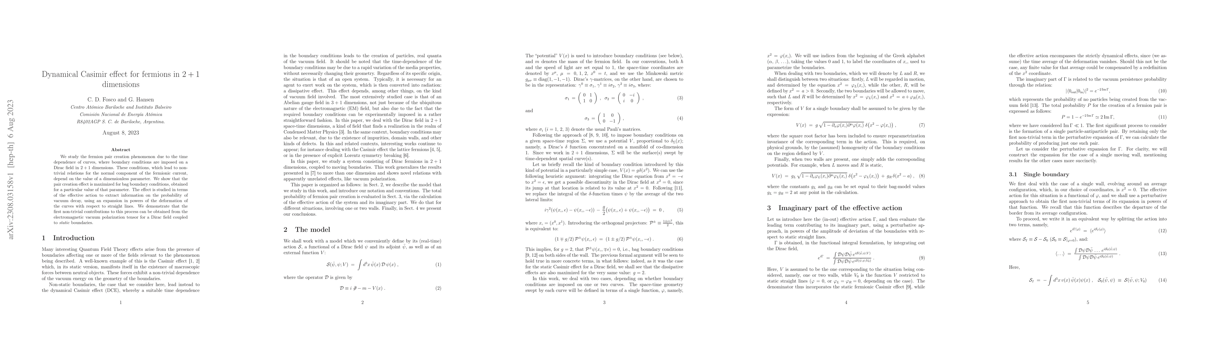 Thumbnail for Dynamical Casimir effect for fermions in 2+1 dimensions