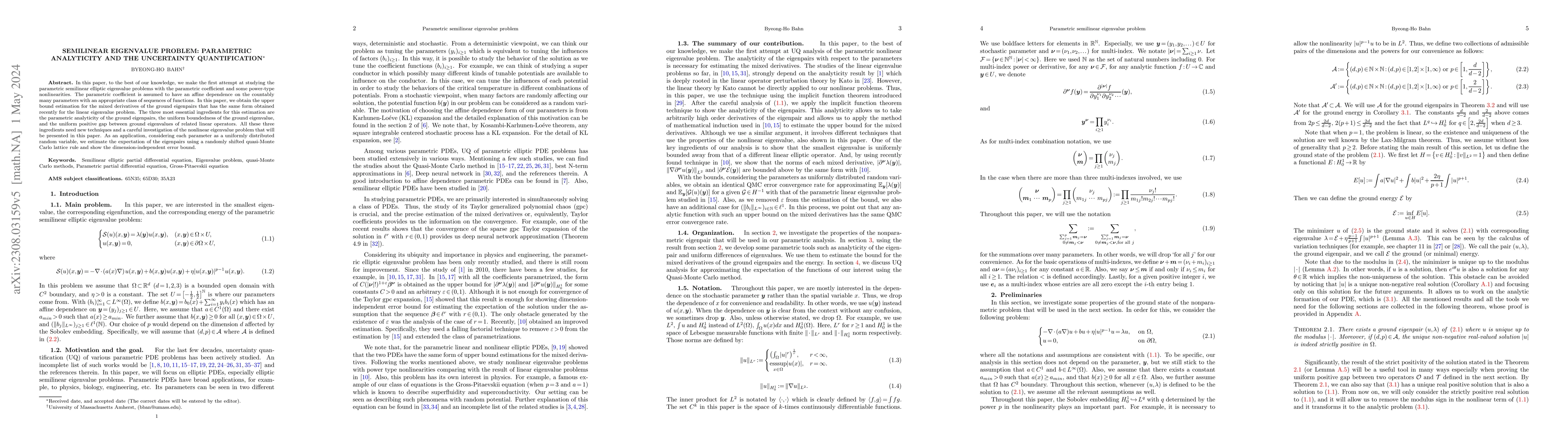 Thumbnail for Semilinear elliptic eigenvalue problem: Parametric analyticity and the
  uncertainty quantification