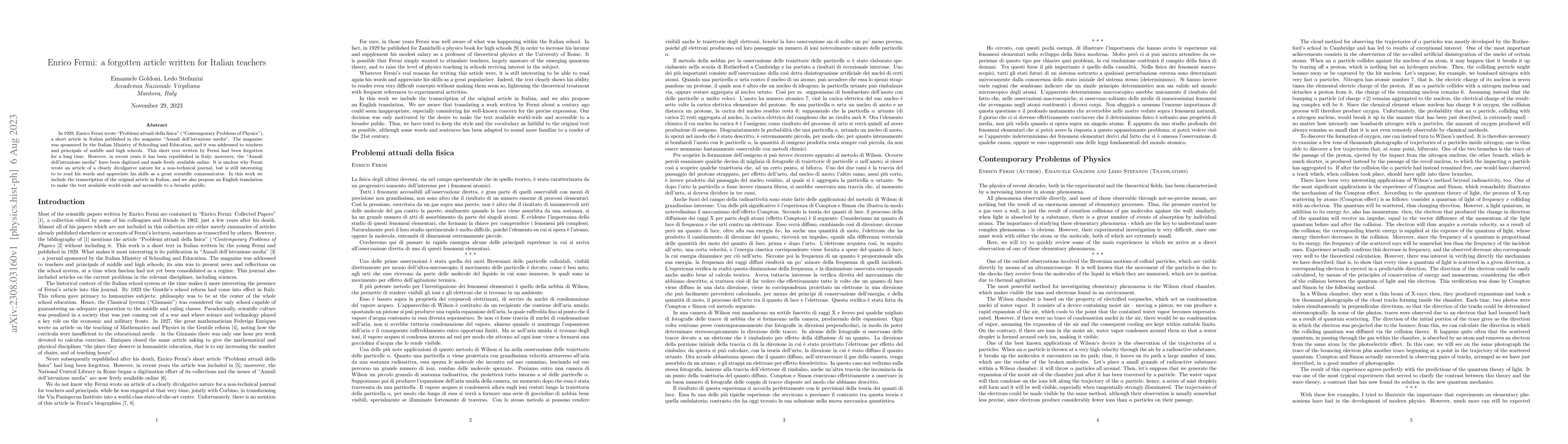 Thumbnail for Enrico Fermi: a forgotten article written for Italian teachers