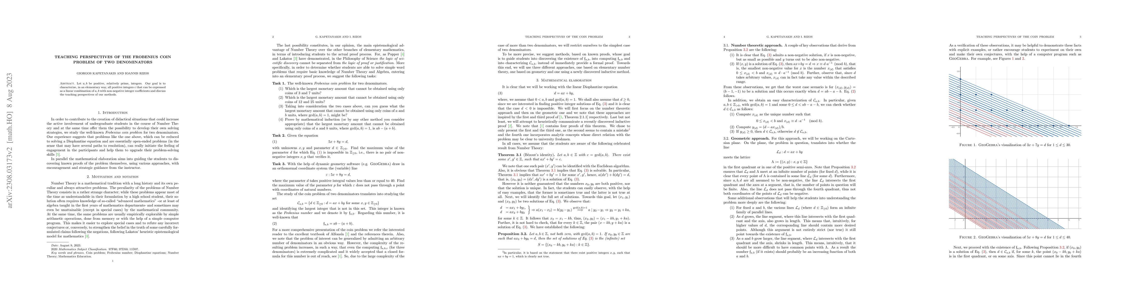 Thumbnail for Teaching perspectives of the Frobenius coin problem of two denominators