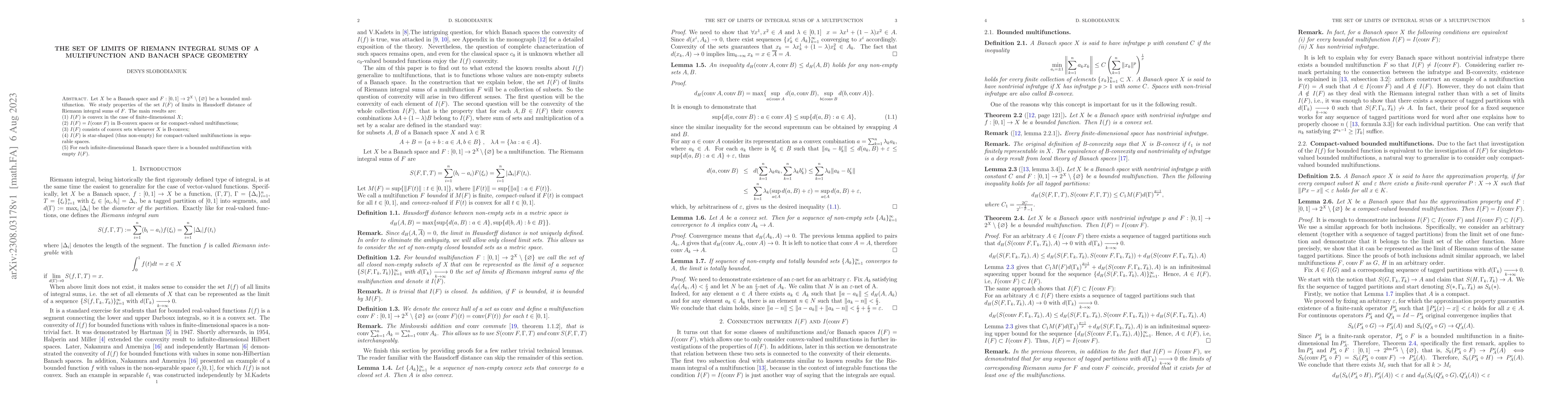 Thumbnail for The set of limits of Riemann integral sums of a multifunction and Banach
  space geometry