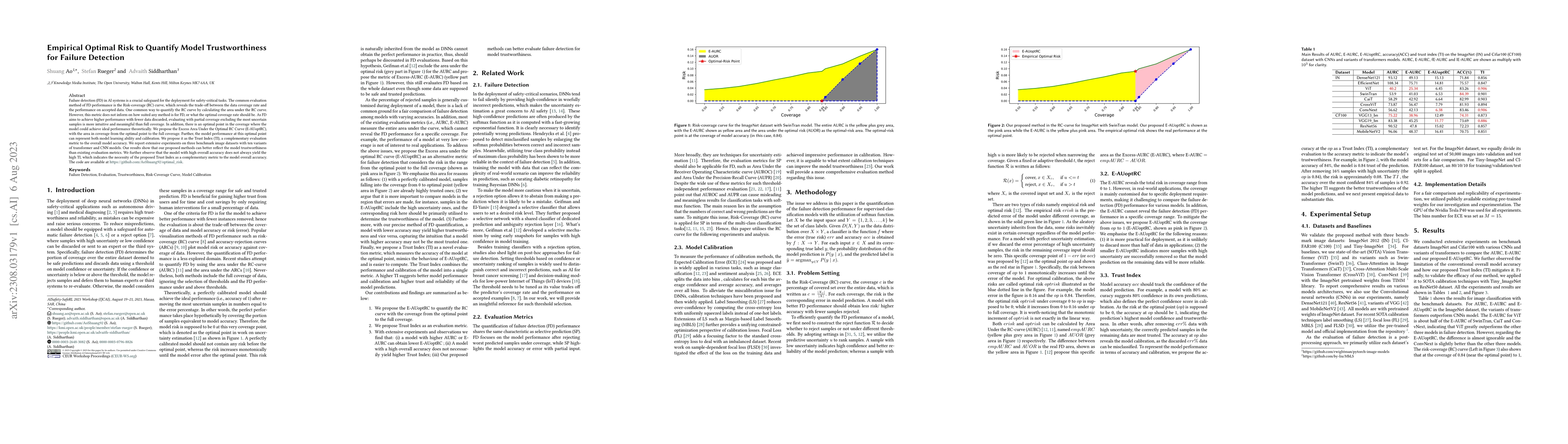 Thumbnail for Empirical Optimal Risk to Quantify Model Trustworthiness for Failure
  Detection